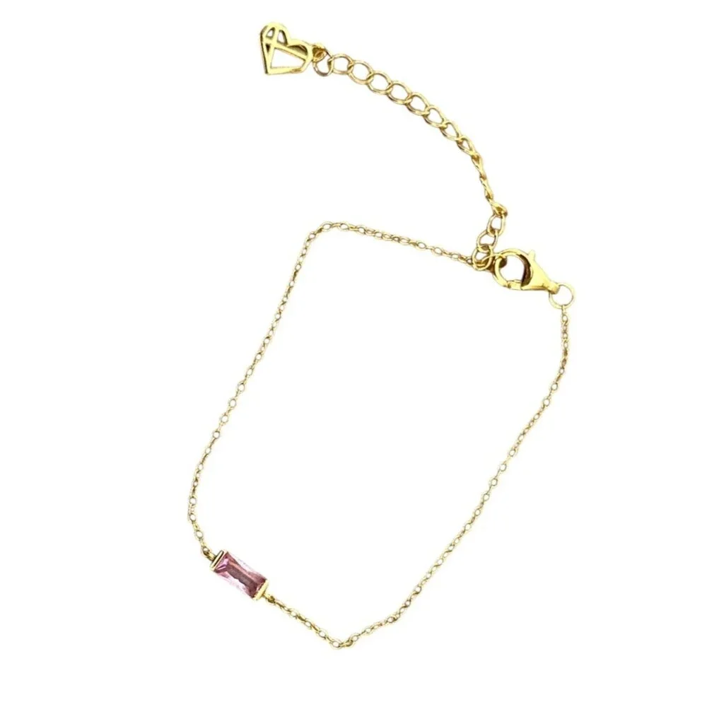 Caitlyn Minimalist October Pink Tourmaline Baguette Birthstone Bracelet Gold